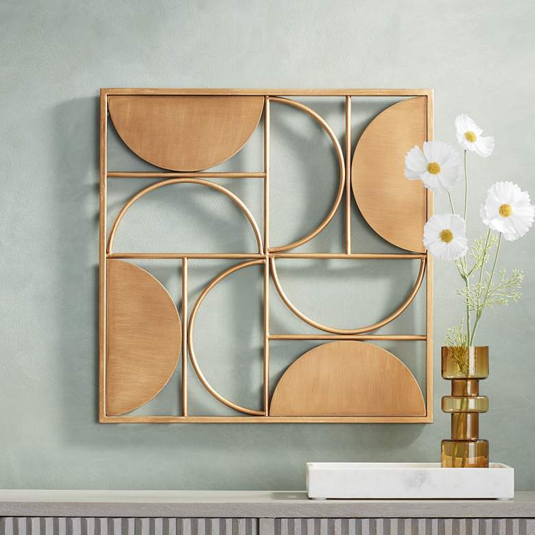 Image 1 Demiluna 24 1/2" Square Shiny Brushed Gold Wall Plaque
