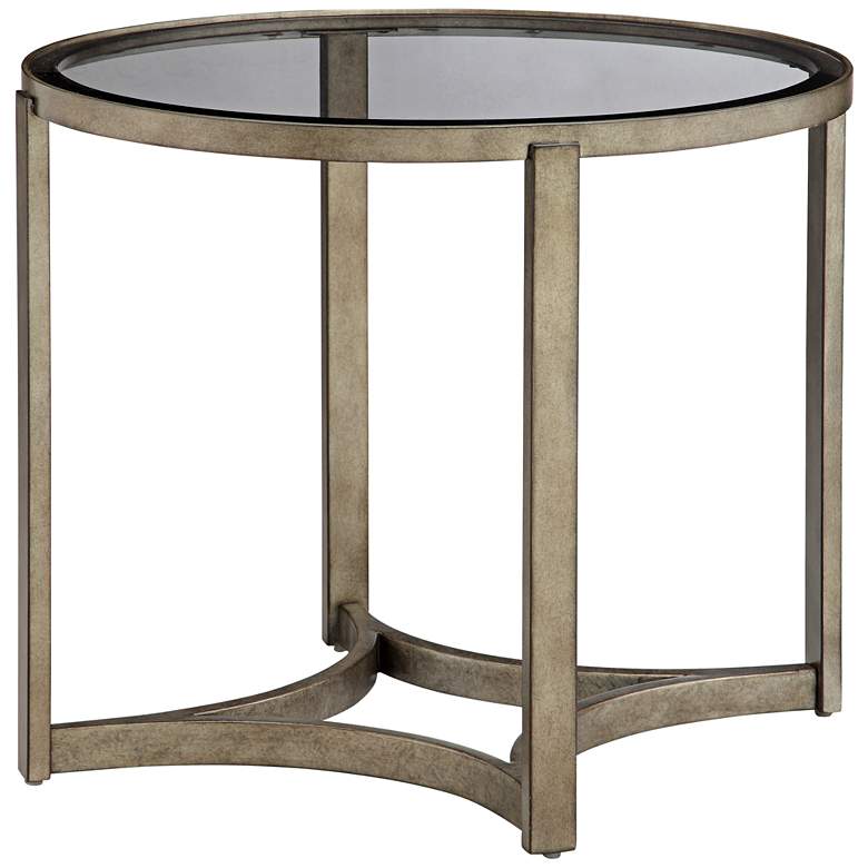 Image 1 Demilune Smoked Glass and Antique Pewter Oval End Table