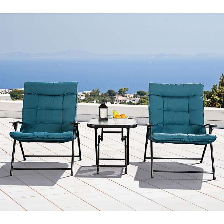 Image 1 Demis Teal Glass Top 3-Piece Reclining Conversation Set