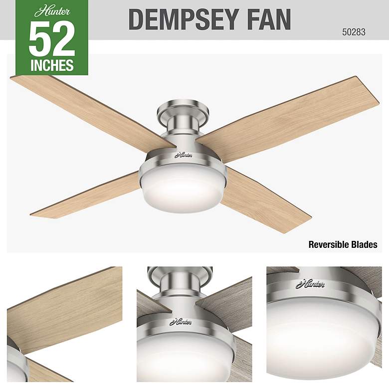 Image 3 Dempsey 52 in Indoor Brushed Nickel LED Ceiling Fan with Remote more views