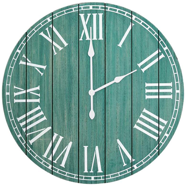 Image 2 Dempsey Dark Aqua Wash Wood 23 inch Round Wall Clock