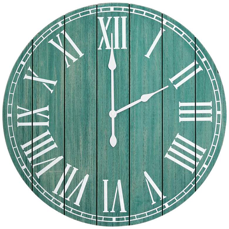 Image 2 Dempsey Dark Aqua Wash Wood 23" Round Wall Clock