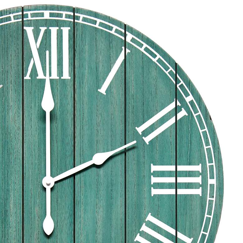 Image 3 Dempsey Dark Aqua Wash Wood 23" Round Wall Clock more views