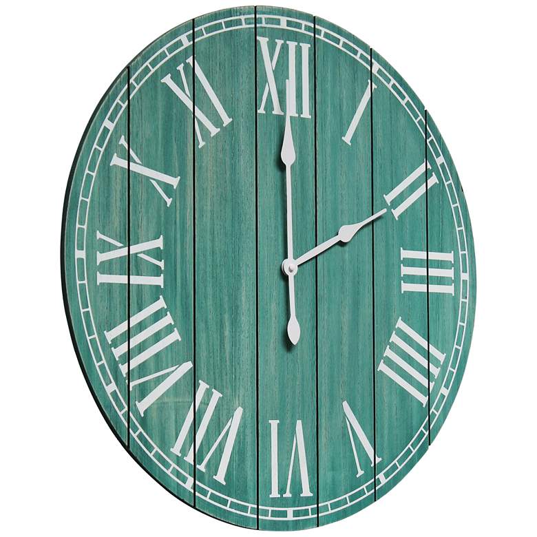 Image 6 Dempsey Dark Aqua Wash Wood 23" Round Wall Clock more views