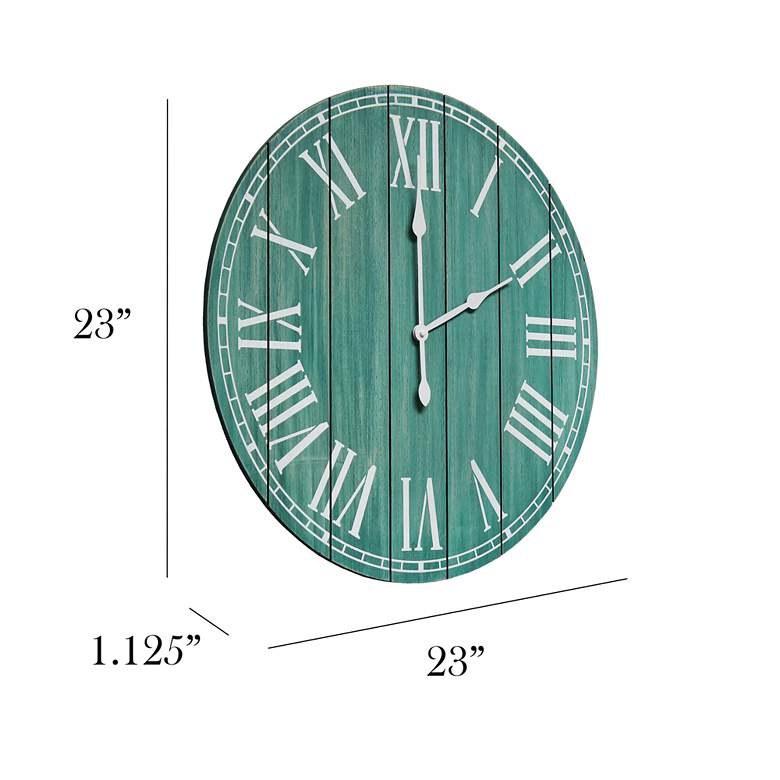 Image 7 Dempsey Dark Aqua Wash Wood 23" Round Wall Clock more views