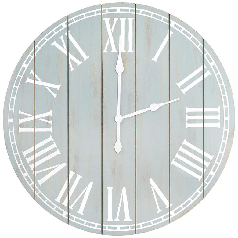 Image 2 Dempsey Light Aqua Wash Wood 23 inch Round Wall Clock