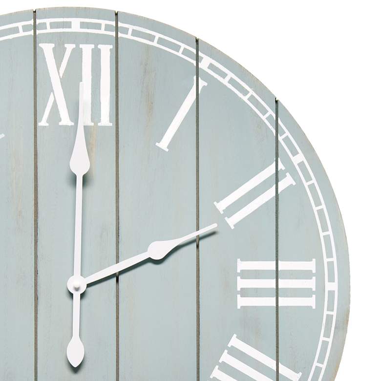 Image 3 Dempsey Light Aqua Wash Wood 23" Round Wall Clock more views