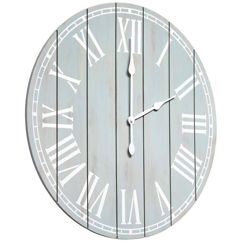 Image 6 Dempsey Light Aqua Wash Wood 23" Round Wall Clock more views