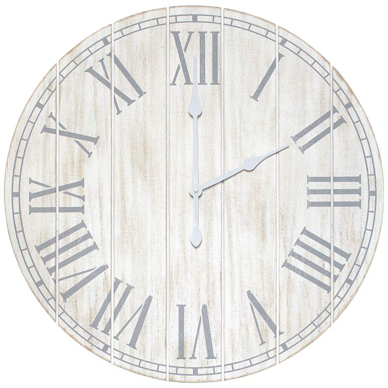 Image 2 Dempsey White Wash Wood 23" Round Wall Clock
