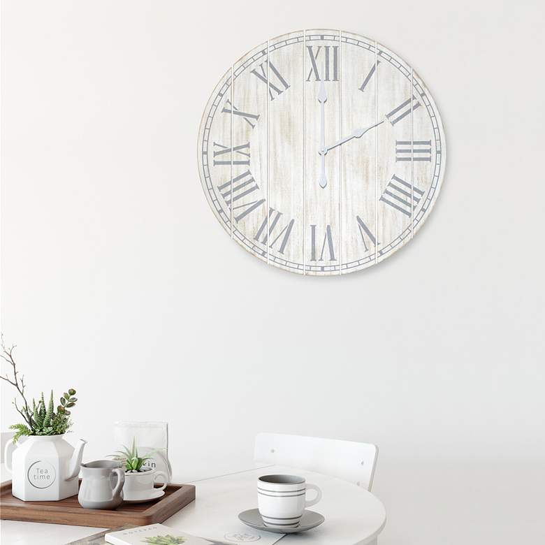 Image 1 Dempsey White Wash Wood 23" Round Wall Clock