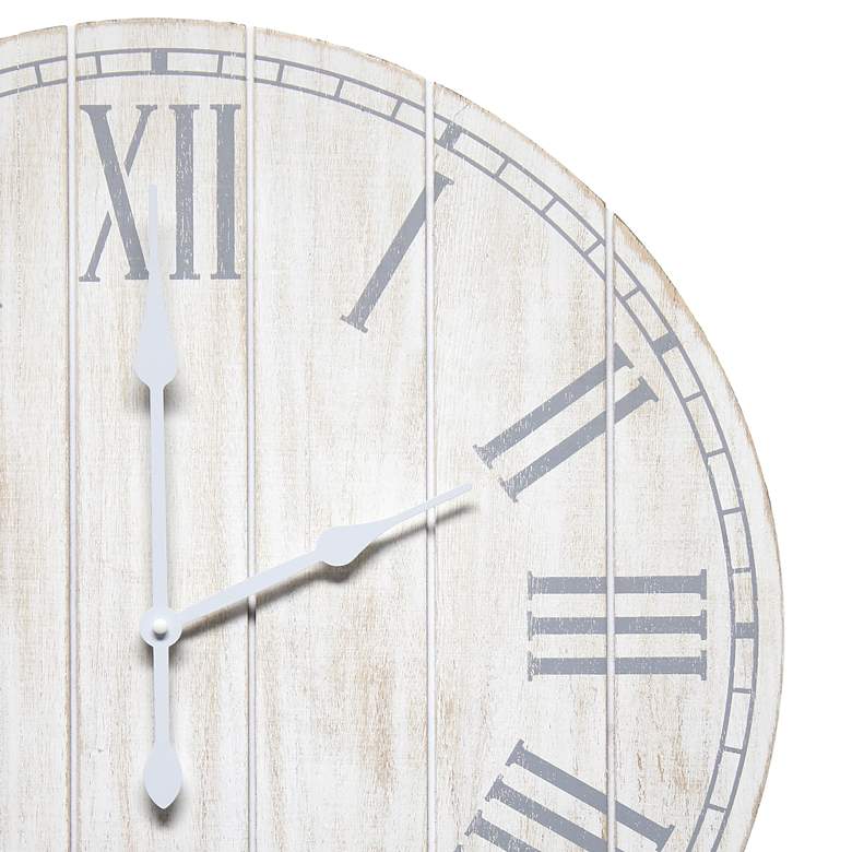 Image 3 Dempsey White Wash Wood 23" Round Wall Clock more views