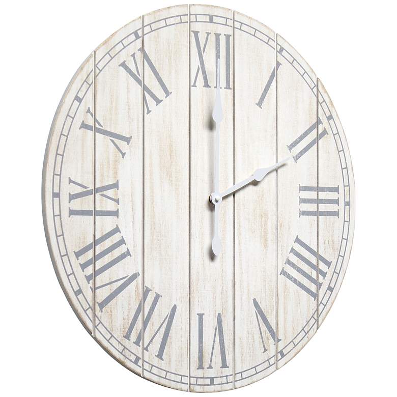 Image 6 Dempsey White Wash Wood 23 inch Round Wall Clock more views