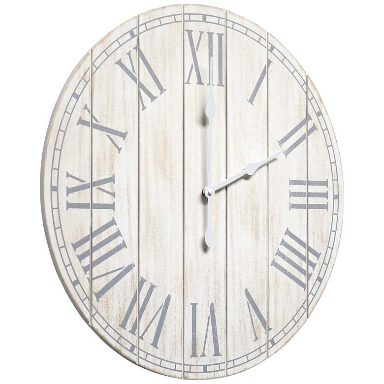 Image 6 Dempsey White Wash Wood 23" Round Wall Clock more views