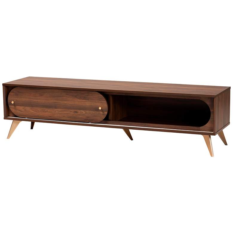 Image 2 Dena 63 inch Wide Walnut Brown Wood 4-Shelf TV Stand