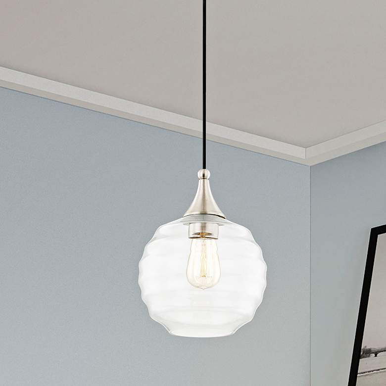 Image 1 Dena 8 3/4" Wide Brushed Nickel Mini Pendant w/ Ribbed Glass