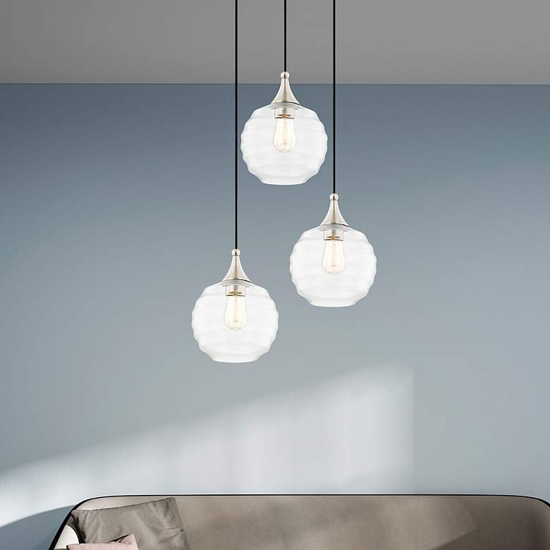 Image 6 Dena 8 3/4" Wide Brushed Nickel Mini Pendant w/ Ribbed Glass more views
