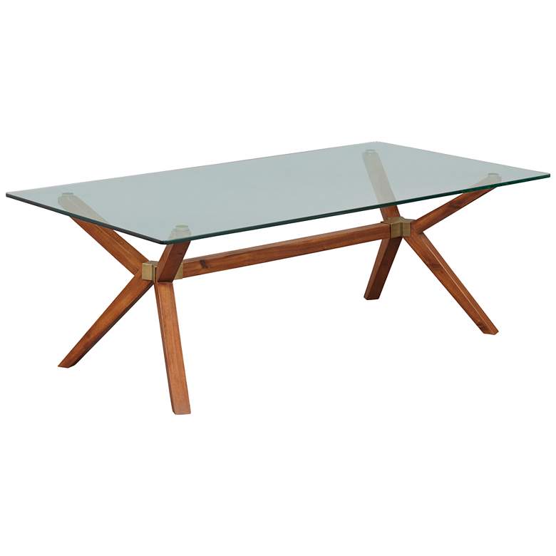 Image 2 Denali 51" Wide Walnut Wood Coffee Table with Glass Top