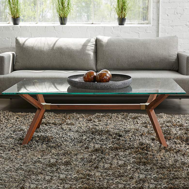 Image 1 Denali 51 inch Wide Walnut Wood Coffee Table with Glass Top