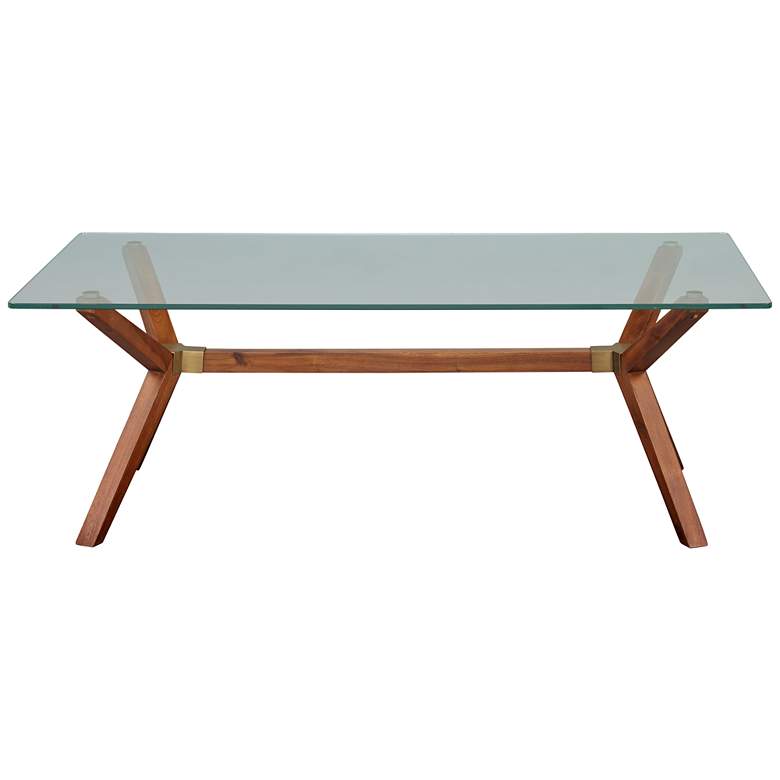 Image 6 Denali 51" Wide Walnut Wood Coffee Table with Glass Top more views