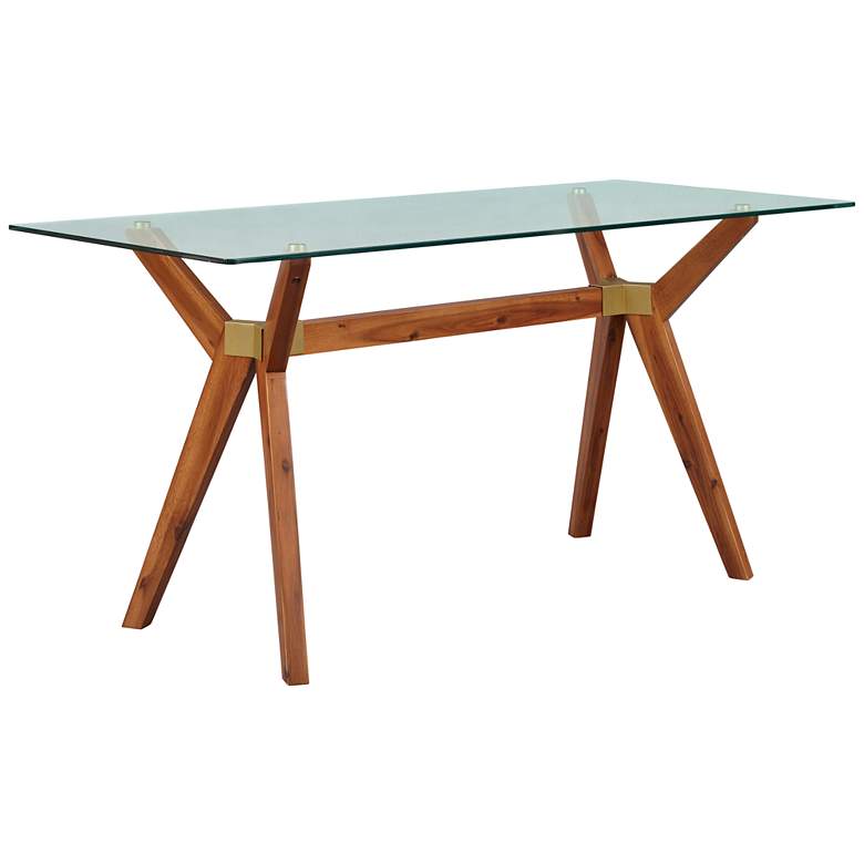 Image 2 Denali 63" Wide Walnut Wood Desk with Glass Top