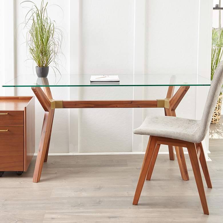 Image 1 Denali 63" Wide Walnut Wood Desk with Glass Top