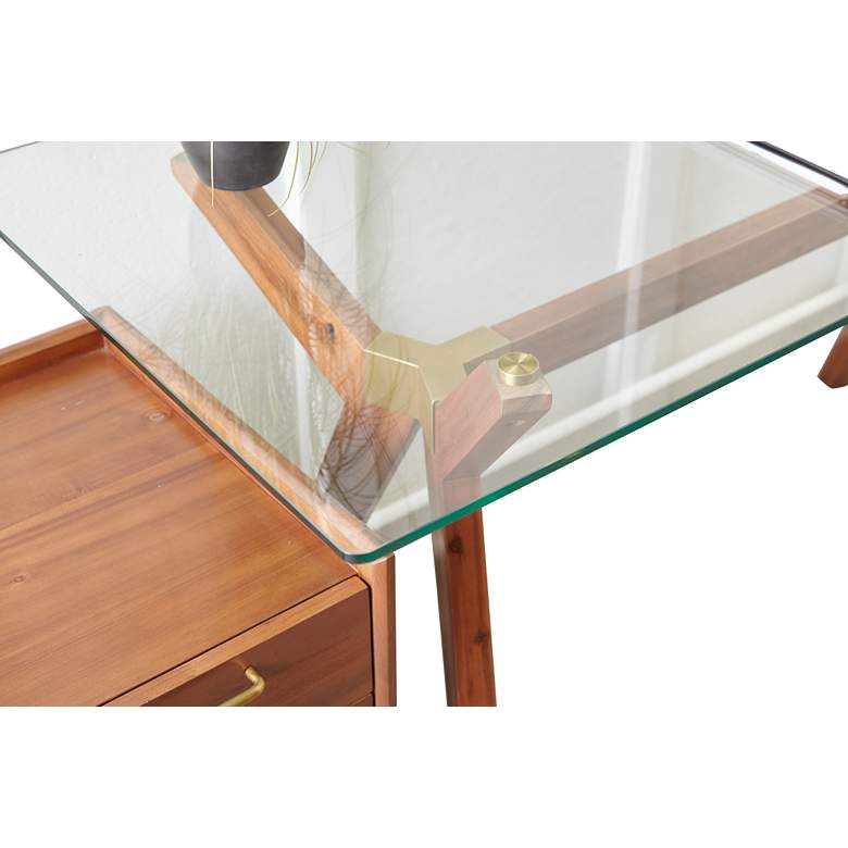 Image 5 Denali 63" Wide Walnut Wood Desk with Glass Top more views