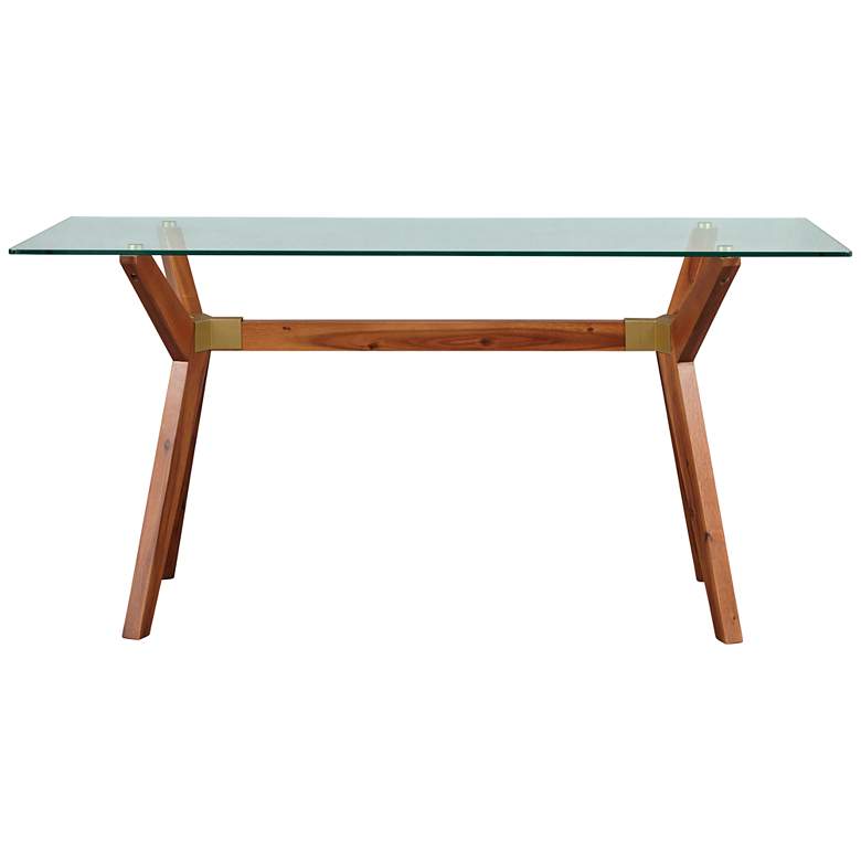 Image 7 Denali 63" Wide Walnut Wood Desk with Glass Top more views