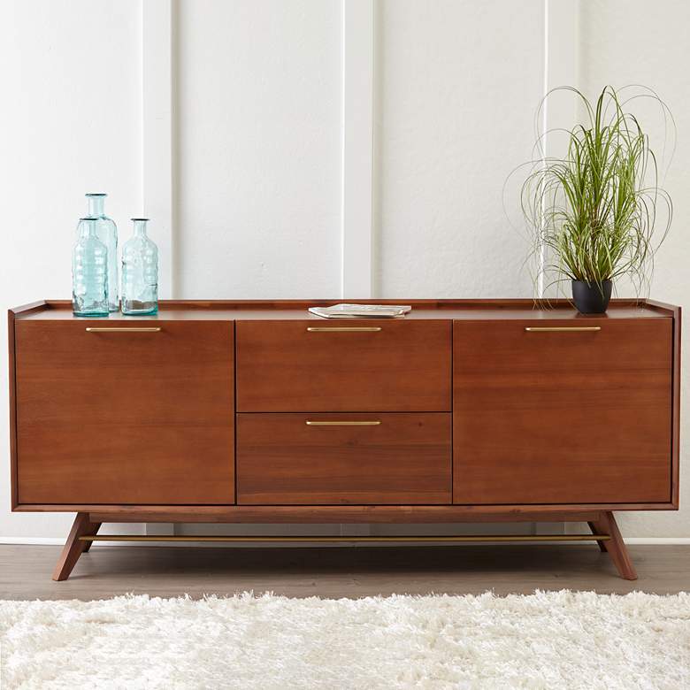 Image 1 Denali 71" Wide Walnut Wood 3-Section Modern Sideboard