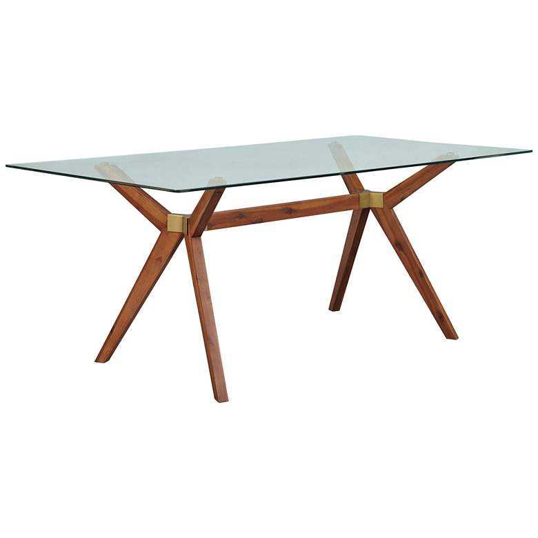 Image 1 Denali 75" Wide Walnut Wood Dining Table with Glass Top