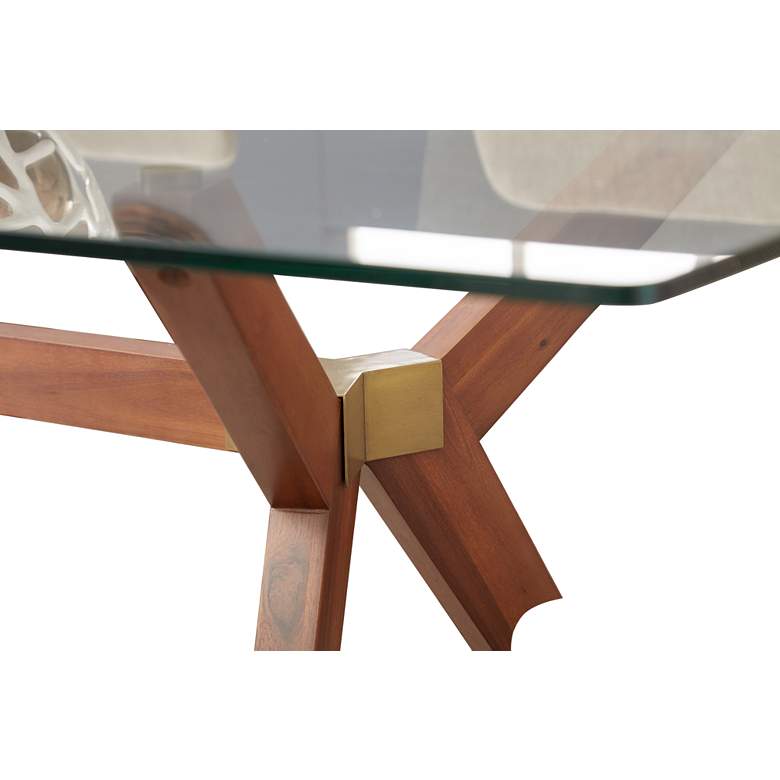Image 6 Denali 75" Wide Walnut Wood Dining Table with Glass Top more views