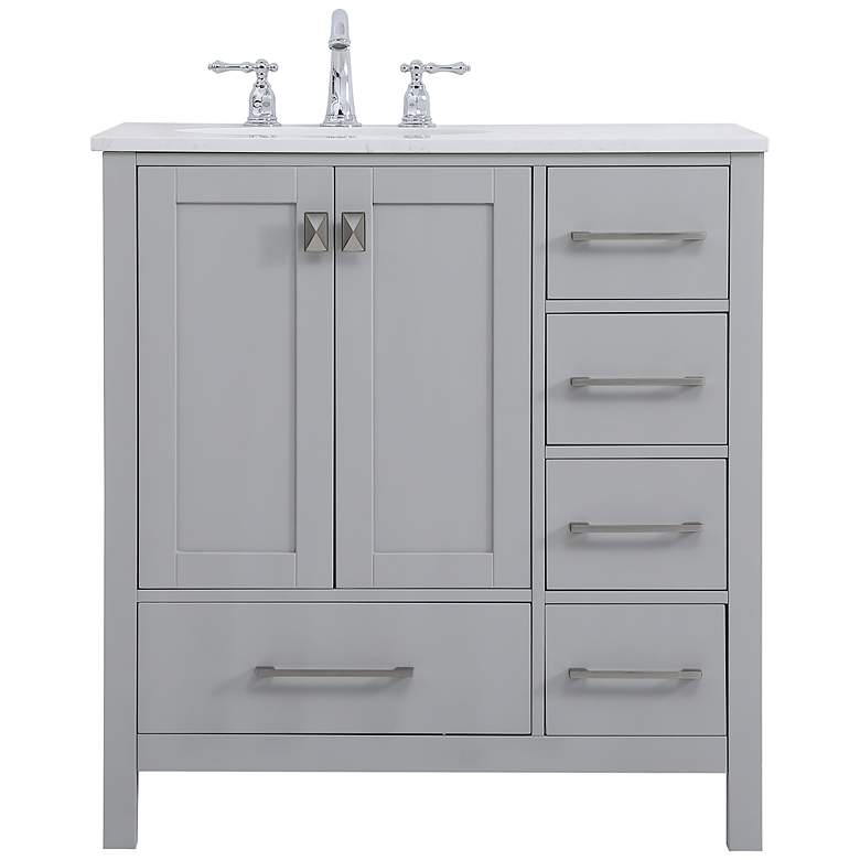 Image 2 Denby 32" Wide Gray 5-Drawer Single Sink Bathroom Vanity