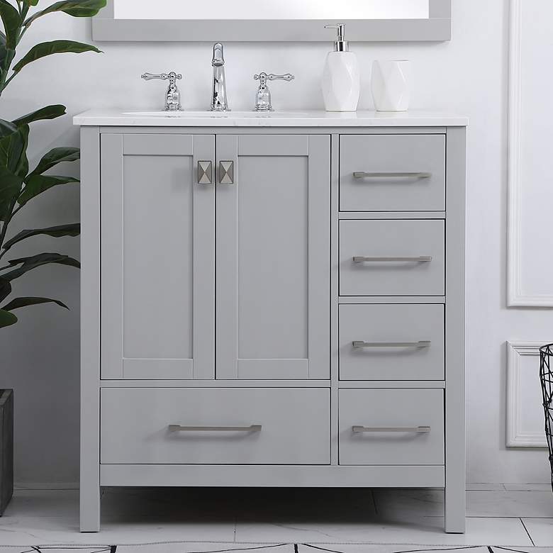 Image 1 Denby 32" Wide Gray 5-Drawer Single Sink Bathroom Vanity
