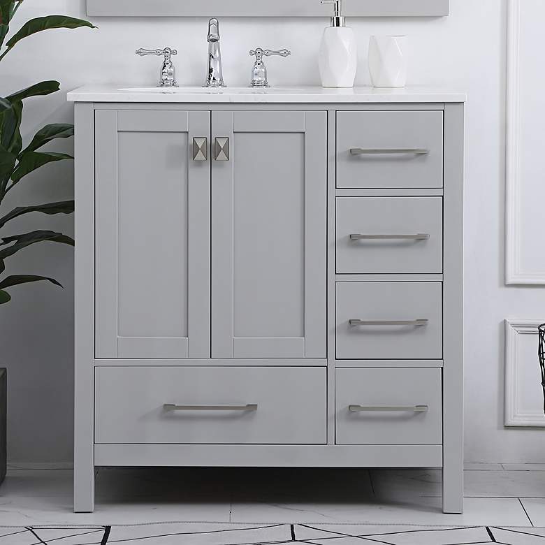 Image 1 Denby 32" Wide Gray 5-Drawer Single Sink Bathroom Vanity