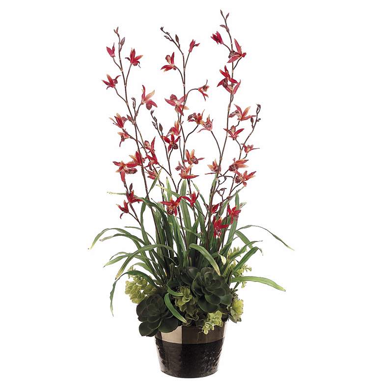 Image 1 Dendrobium and Succulent 38 inch High Faux Flower Arrangement