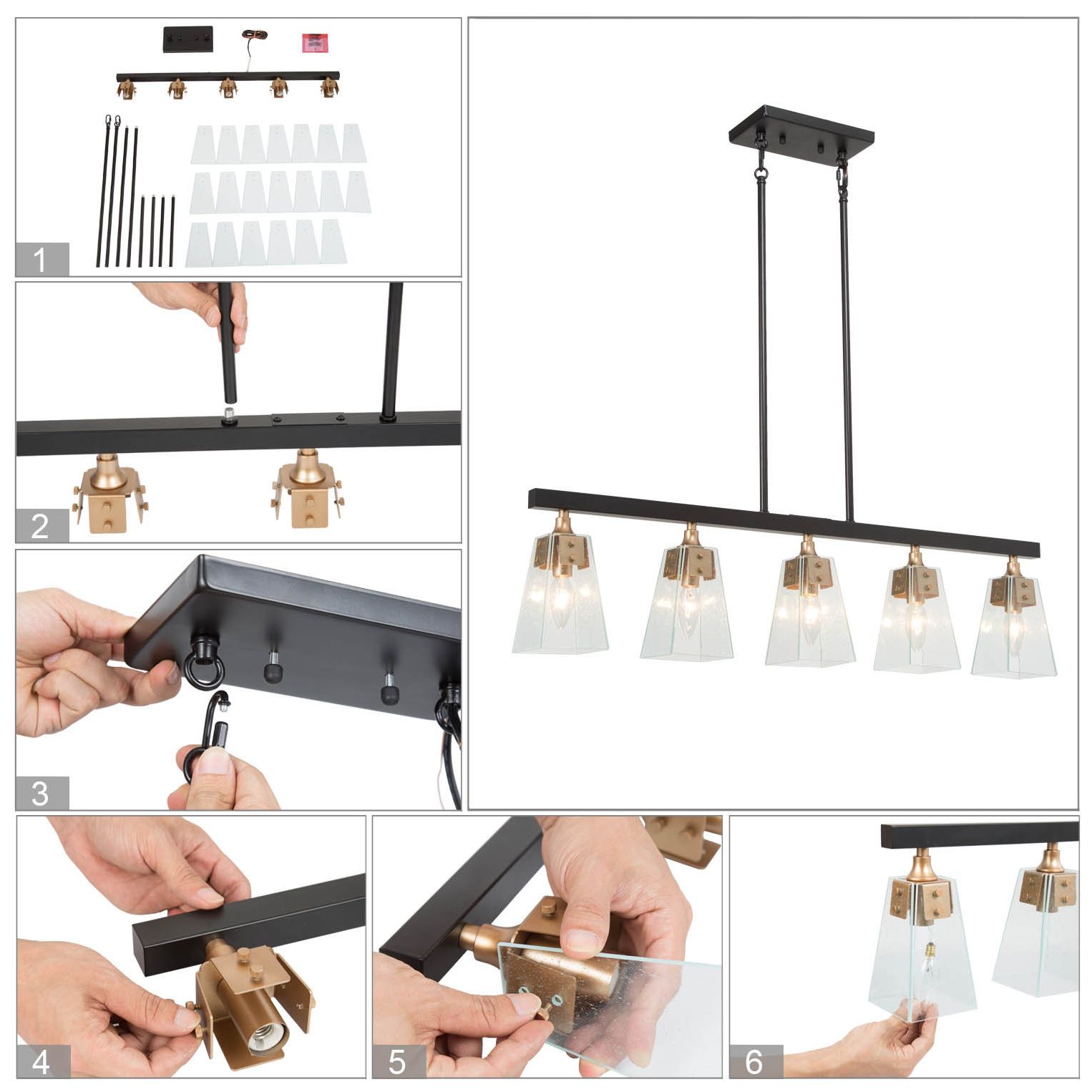 Dendrophylax 34 1/4" Wide Black and Gold 5-Light Linear Chandelier