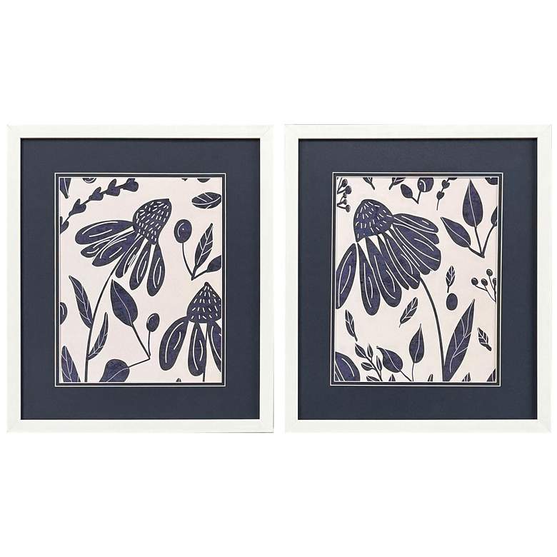 Image 1 Denim Floral 17"W x 20"H Framed Wall Art Set of 2