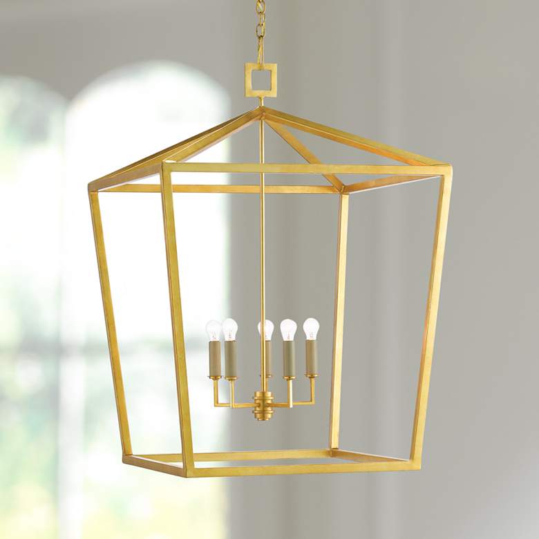 Image 1 Denison 26 inchW 4-Light Gold Leaf Lantern Pendant Chandelier