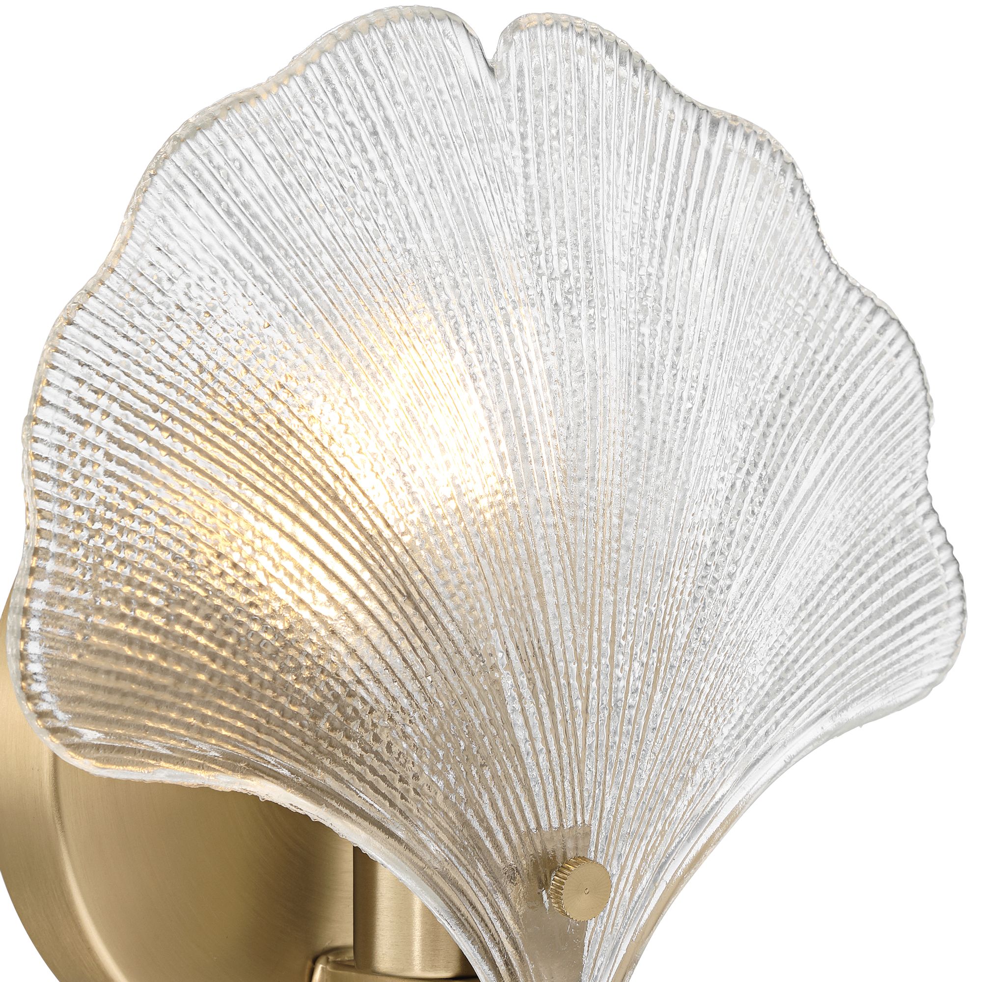 Image 3 Deniz 7 3/4" High Satin Brass and Glass Ginkgo Leaf Wall Sconce more views