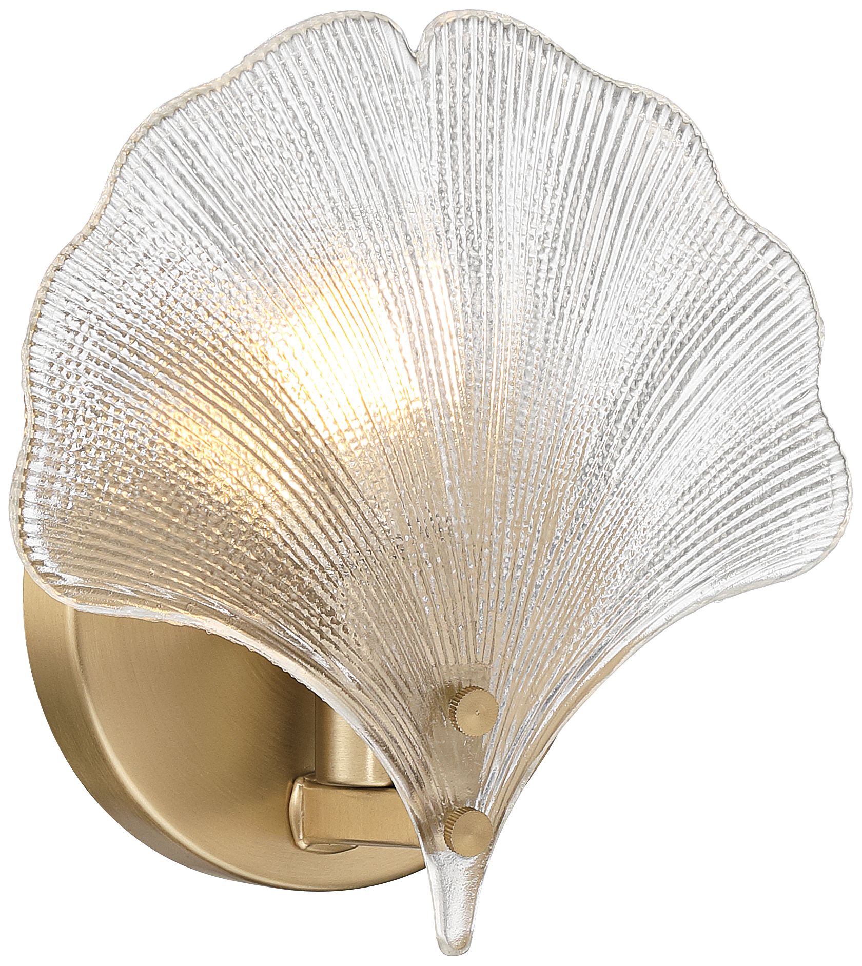 Image 2 Deniz 7 3/4"H Satin Brass and Vintage Glass Ginkgo Leaf Wall Sconce