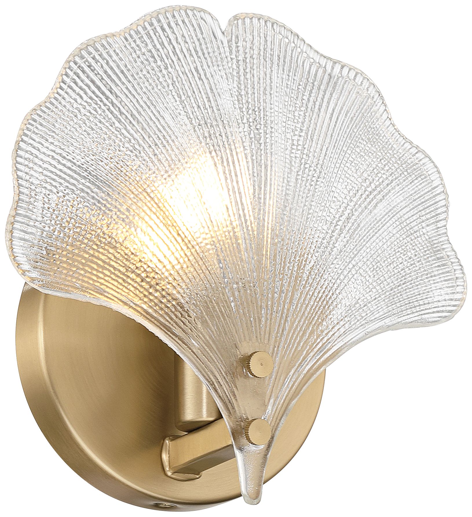 Image 6 Deniz 7 3/4"H Satin Brass and Vintage Glass Ginkgo Leaf Wall Sconce more views