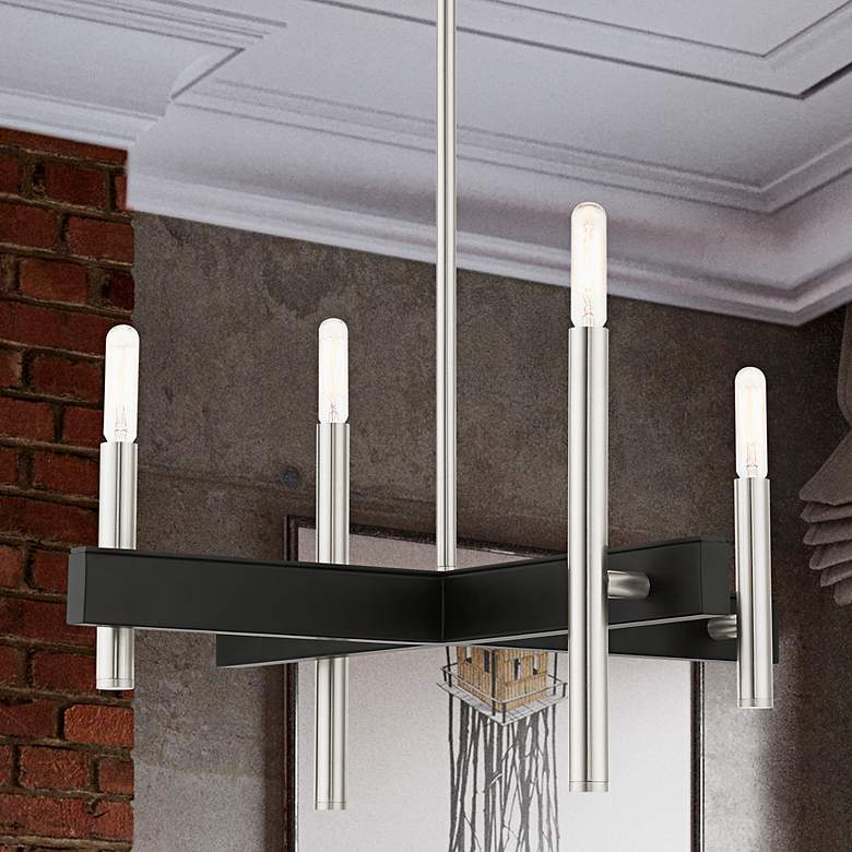 Image 2 Denmark 20"W Brushed Nickel with Black 4-Light Chandelier