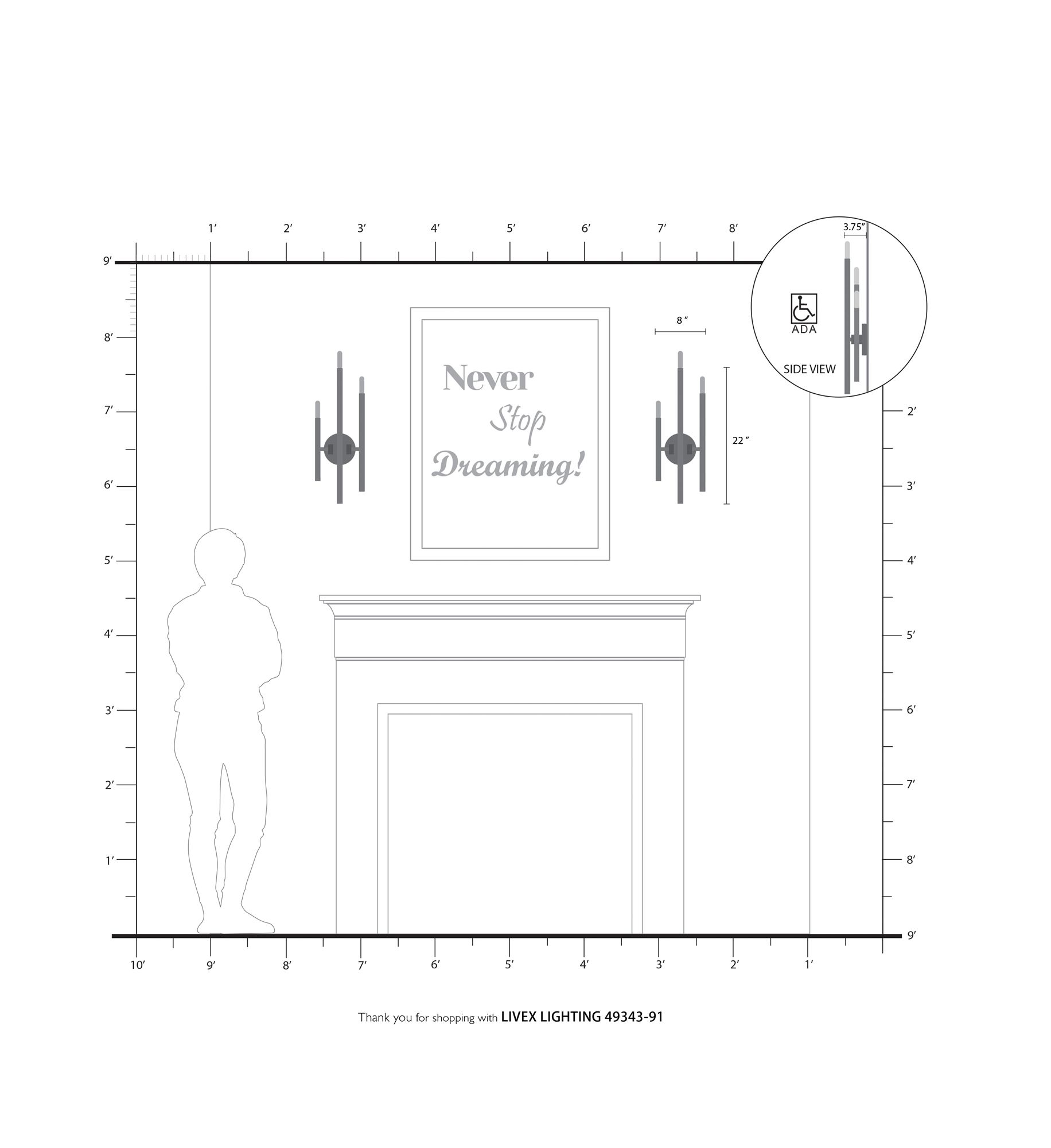 Denmark 3 Light Brushed Nickel ADA Triple Sconce