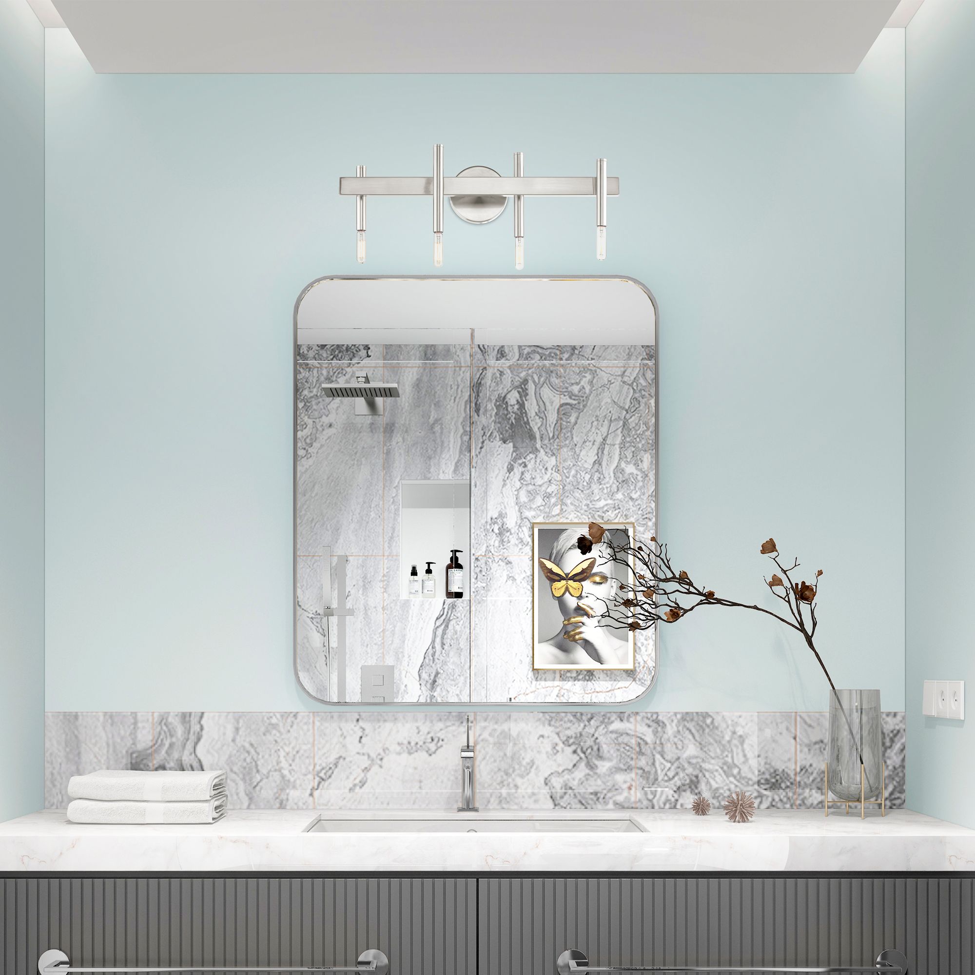 Denmark 4 Light Brushed Nickel Bath Vanity