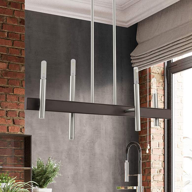 Image 1 Denmark 4 Light Brushed Nickel Linear Chandelier