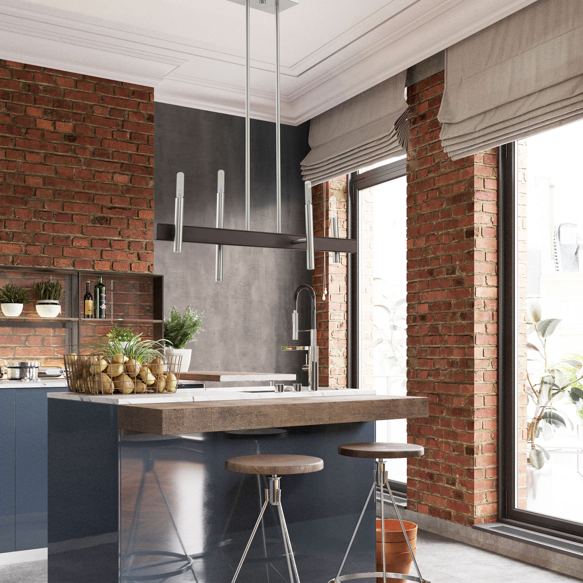 Denmark 4 Light Brushed Nickel Linear Chandelier