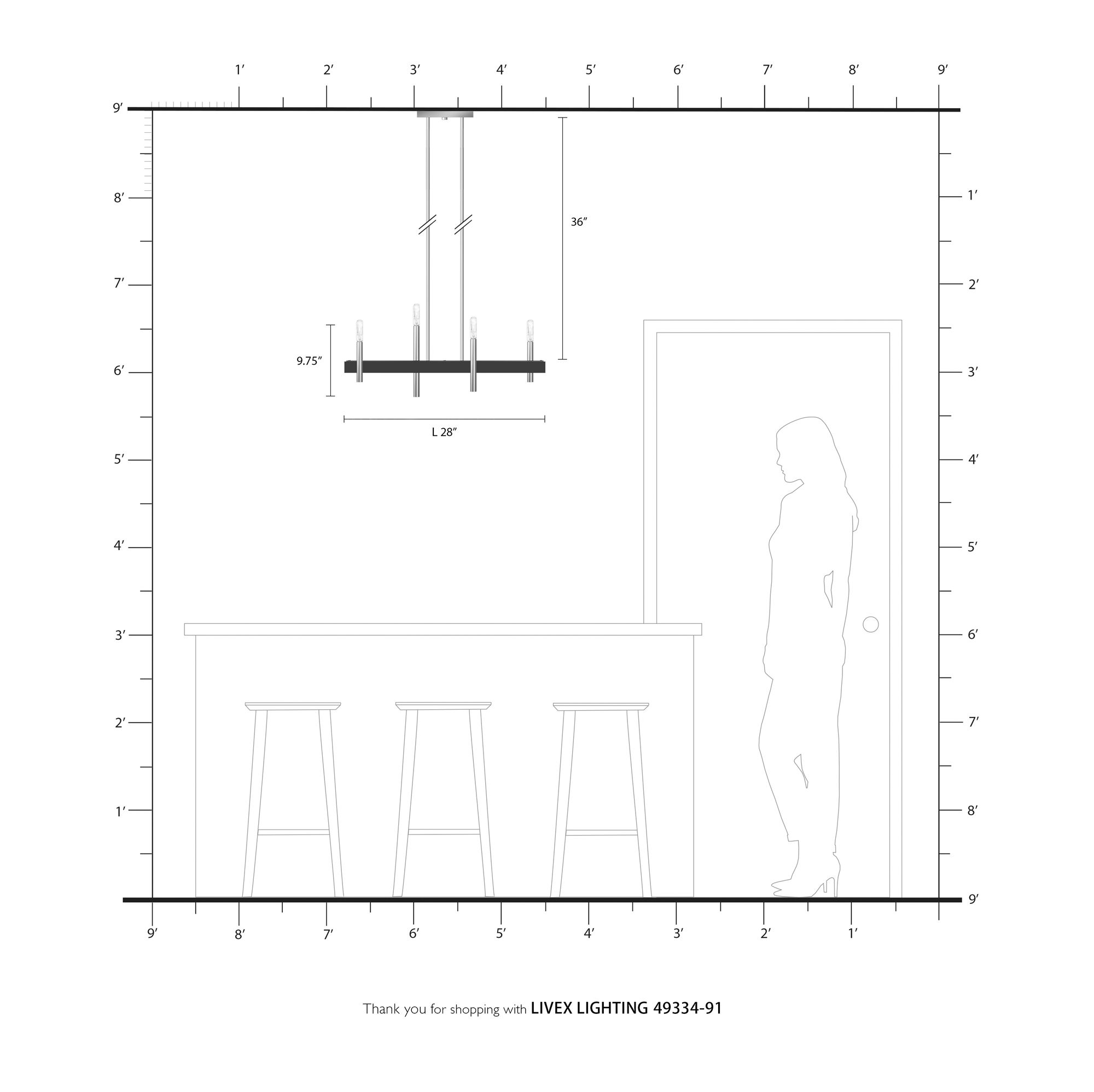 Denmark 4 Light Brushed Nickel Linear Chandelier