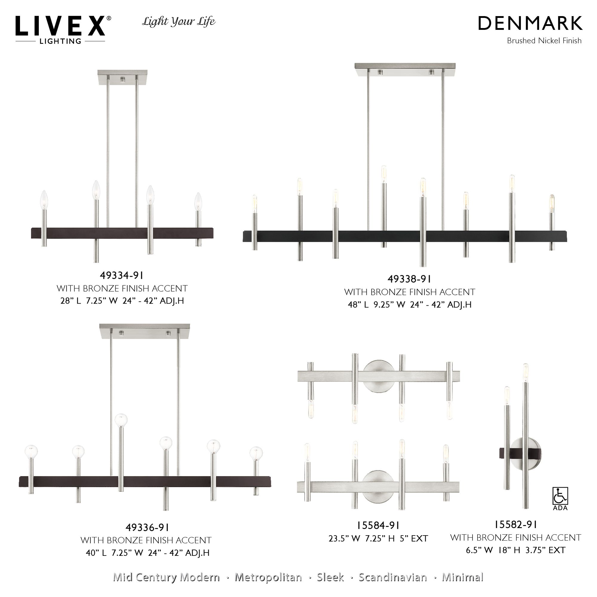 Denmark 4 Light White Linear Chandelier