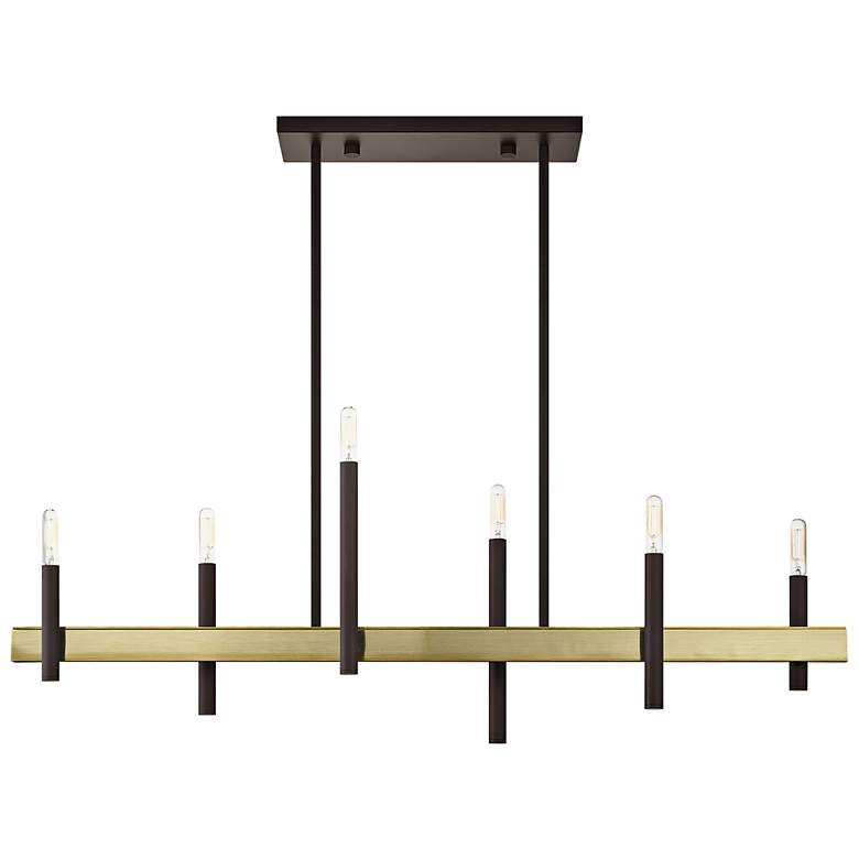 Image 4 Denmark 40" Wide Bronze and Brass 6-Light Linear Chandelier more views