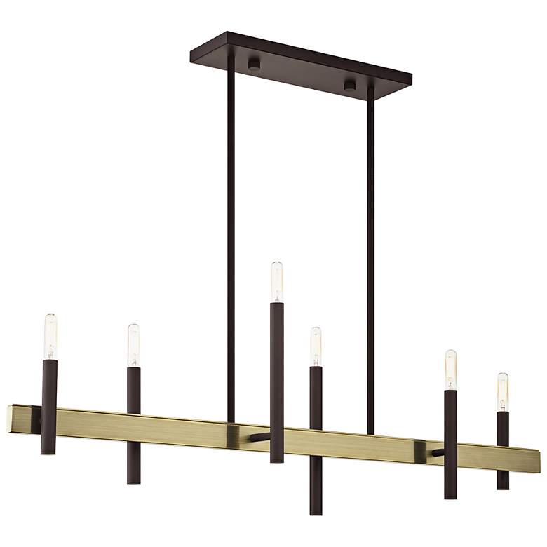 Image 5 Denmark 40" Wide Bronze and Brass 6-Light Linear Chandelier more views