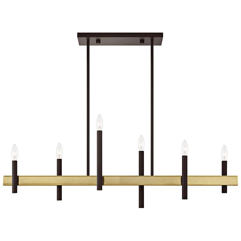 Image 7 Denmark 40" Wide Bronze and Brass 6-Light Linear Chandelier more views